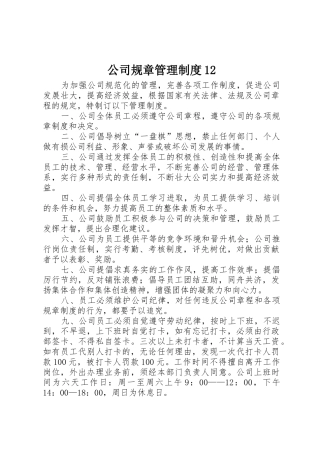 公司规章管理规章制度