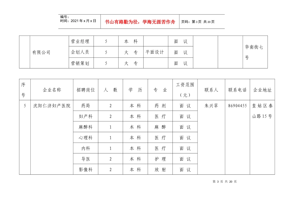 沈阳市妇联为“阳光六月启航校园”系列活动提供岗位明细表_第3页