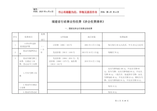 福建省行政事业性收费《涉企收费清单》
