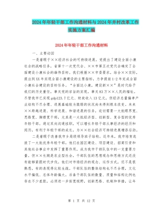 2024年年轻干部工作交流材料与2024年并村改革工作实施方案汇编