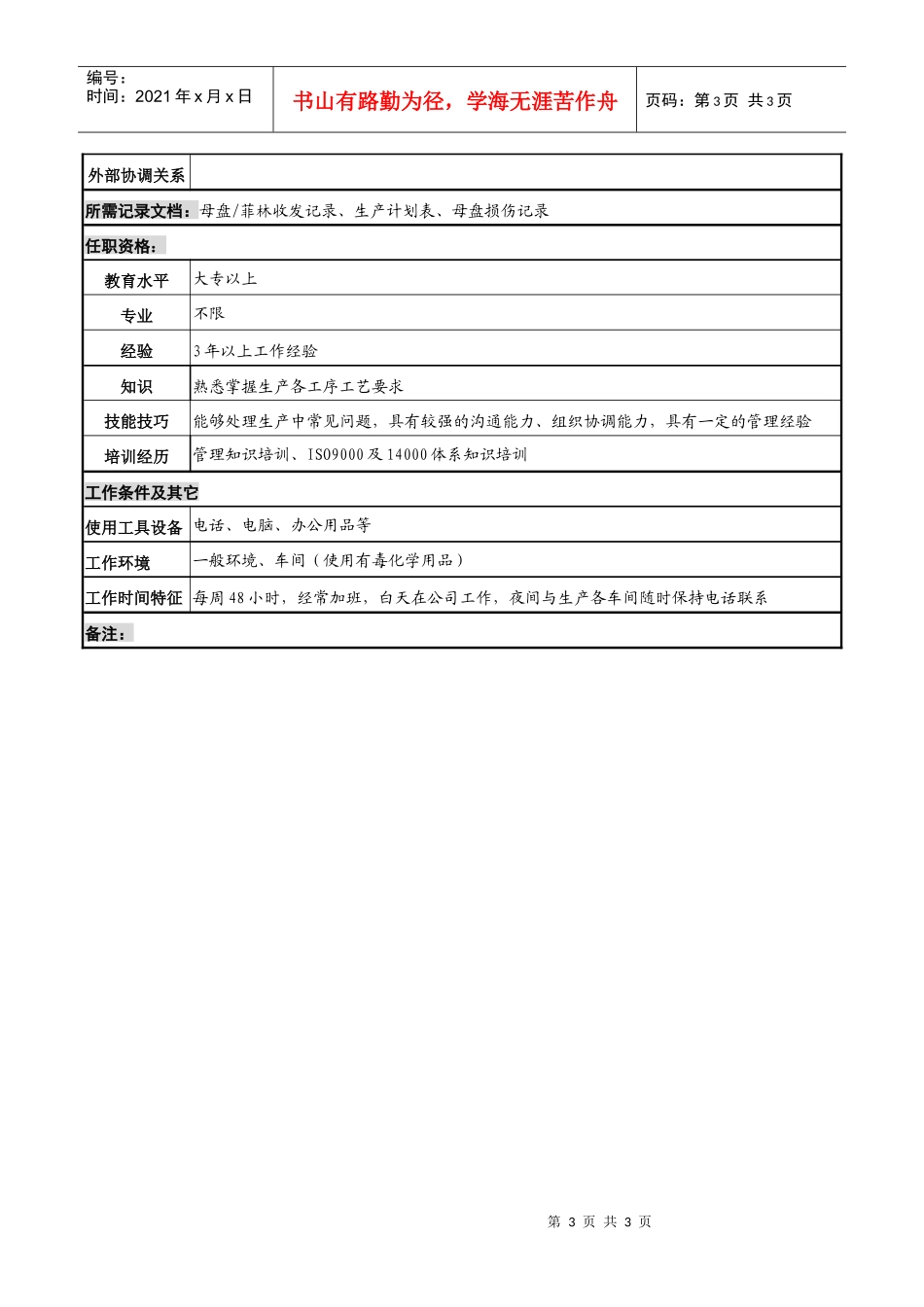 某知名光电企业生产调度岗位说明书_第3页