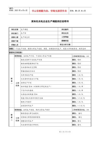 某知名光电企业生产调度岗位说明书