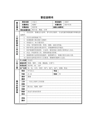 德龙钢铁-合金工职位说明书