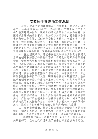 安监局平安综治工作总结