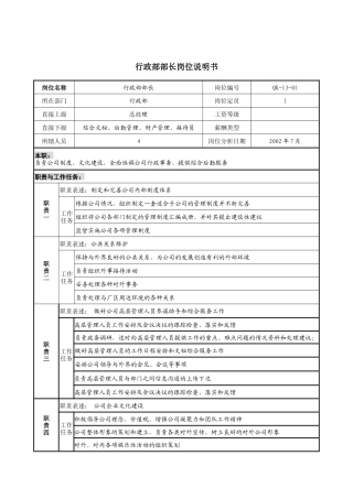 材料行业-行政部部长岗位说明书