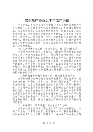 安全生产协会上半年工作小结