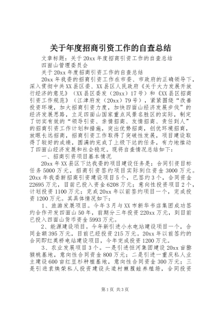 关于年度招商引资工作的自查总结