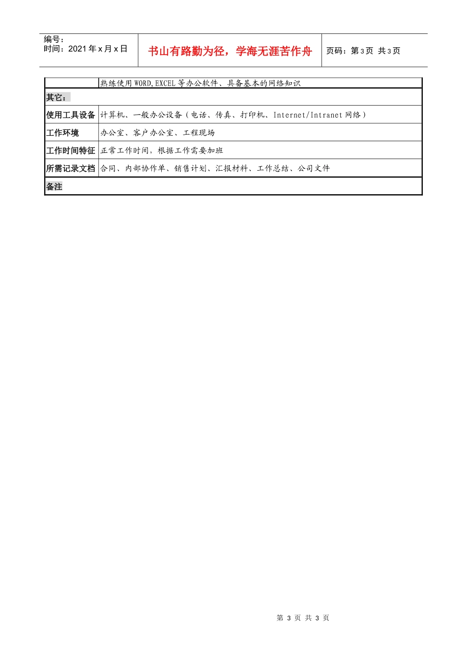 木业公司工程销售部部长岗位说明书_第3页