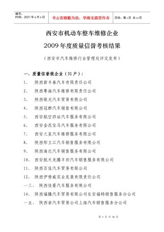 某机动车维修企业年度质量信誉考核结果