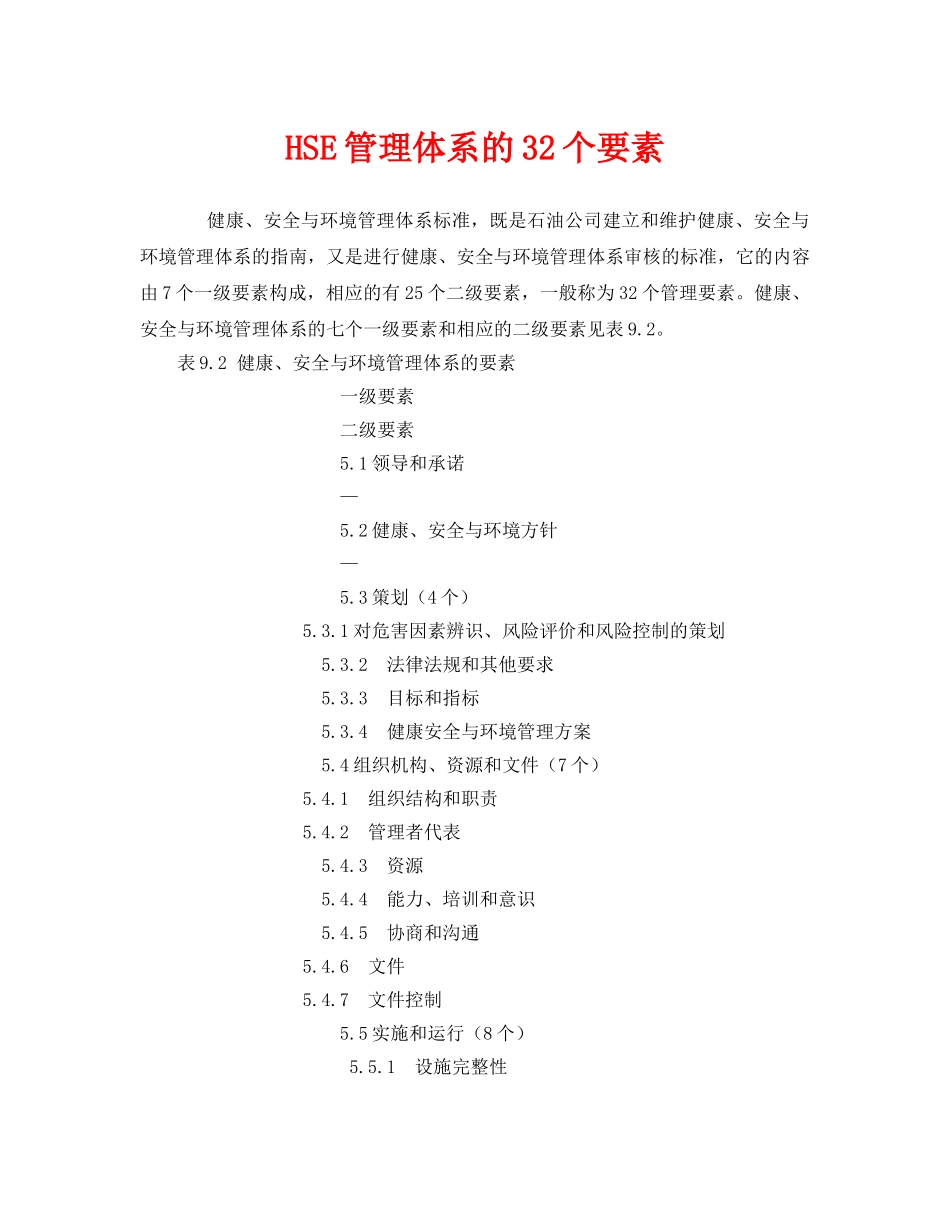 《管理体系》之HSE管理体系的32个要素 _第1页