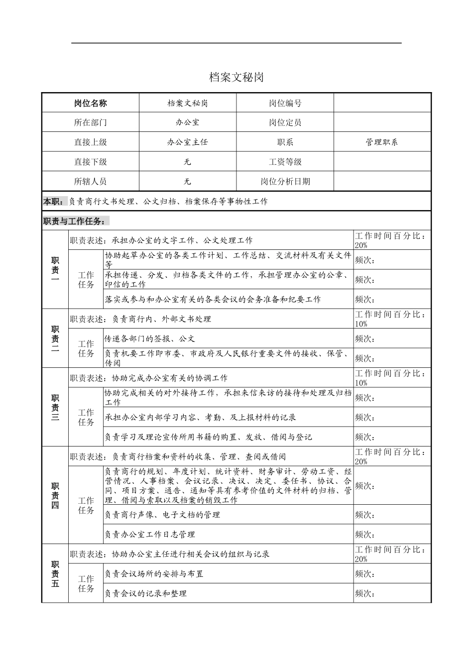 档案文秘岗职务说明书_第1页