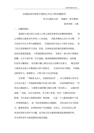 区域活动中培养小班幼儿专注力的实践研究