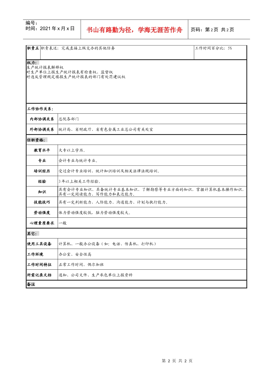 某勘测设计研究院统计管理职务说明书_第2页