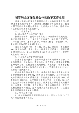 城管局全面深化社会体制改革工作总结