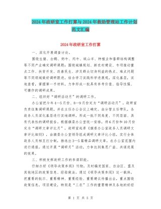 2024年政研室工作打算与2024年救助管理站工作计划范文汇编
