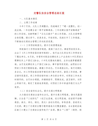 交警队伍安全管理总结汇报