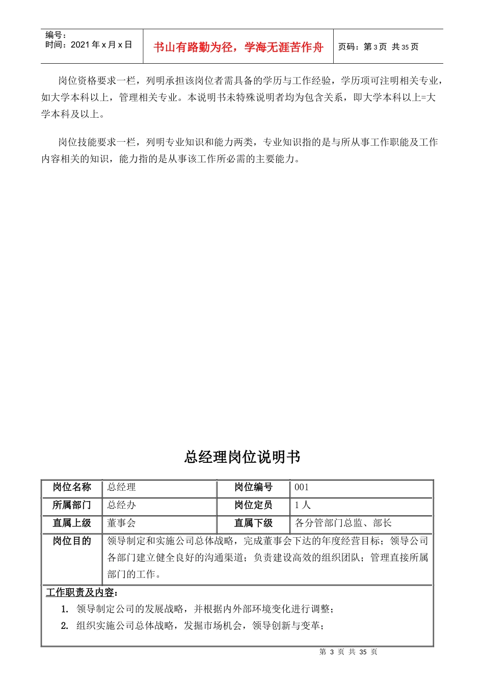 某高分子材料科技有限公司岗位说明书编写说明_第3页