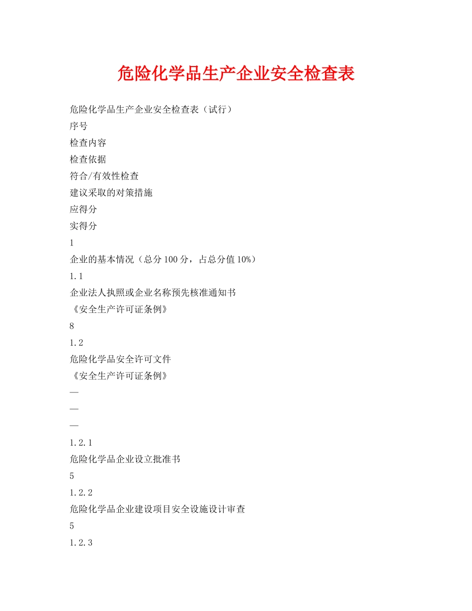 《安全管理资料》之危险化学品生产企业安全检查表 _第1页
