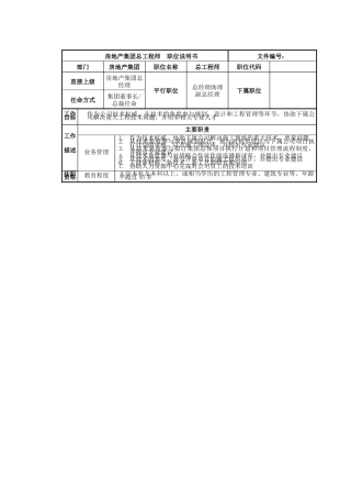 房地产集团总工程师岗位说明书