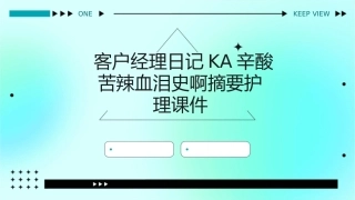 客户经理日记KA辛酸苦辣血泪史啊摘要护理课件