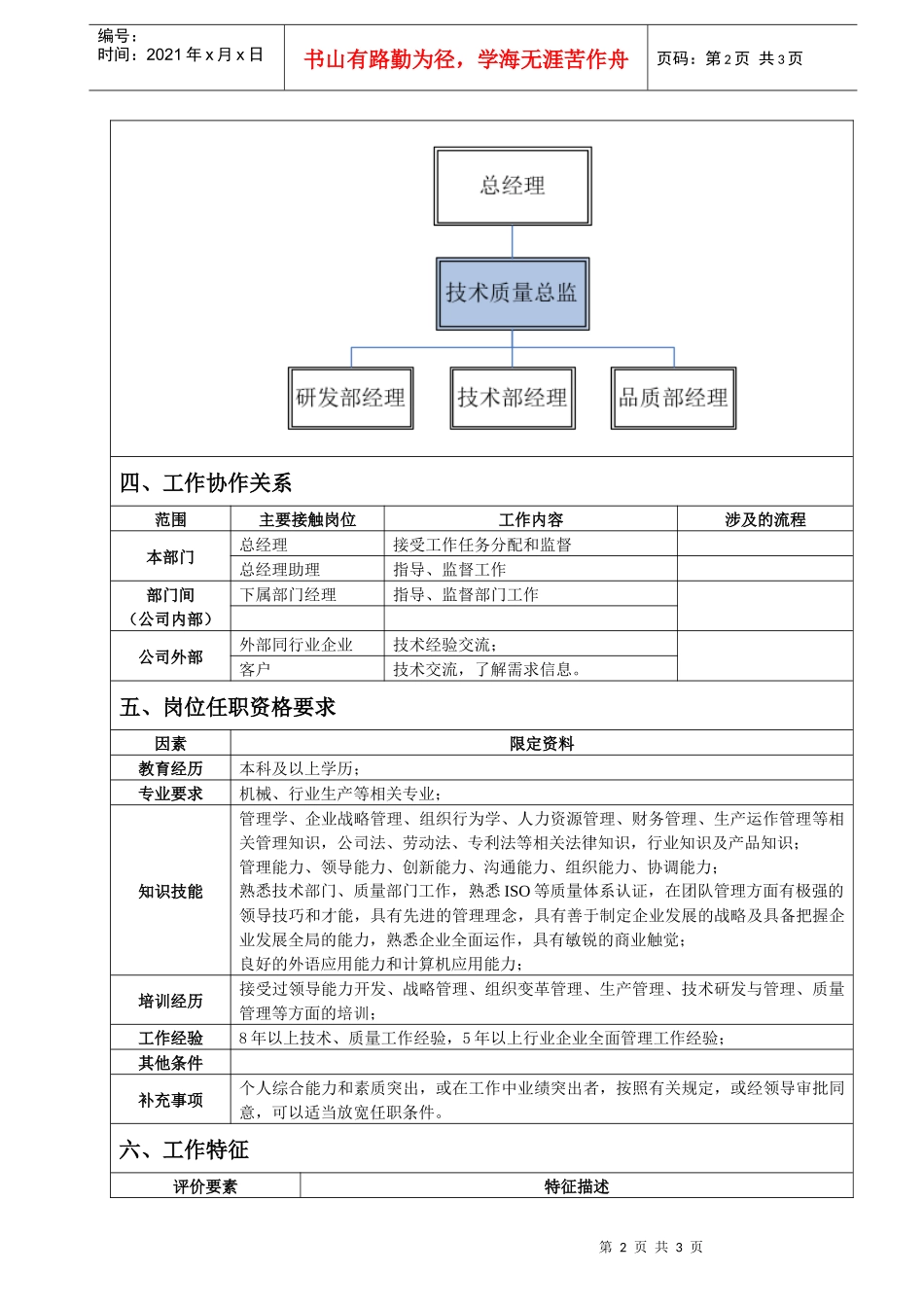 技术质量总监岗位说明书_第2页