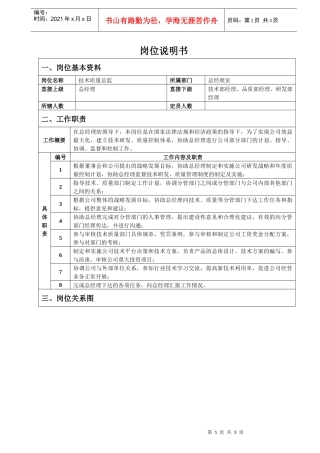 技术质量总监岗位说明书