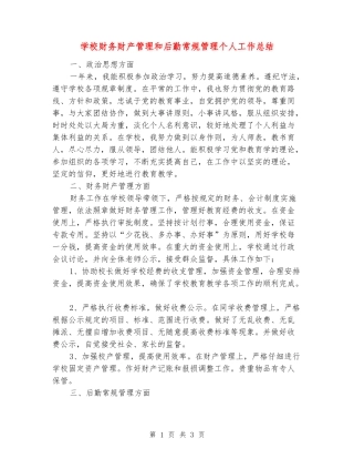学校财务财产管理和后勤常规管理个人工作总结
