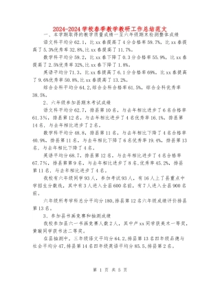 2024-2024小学春季教学教研工作总结范文