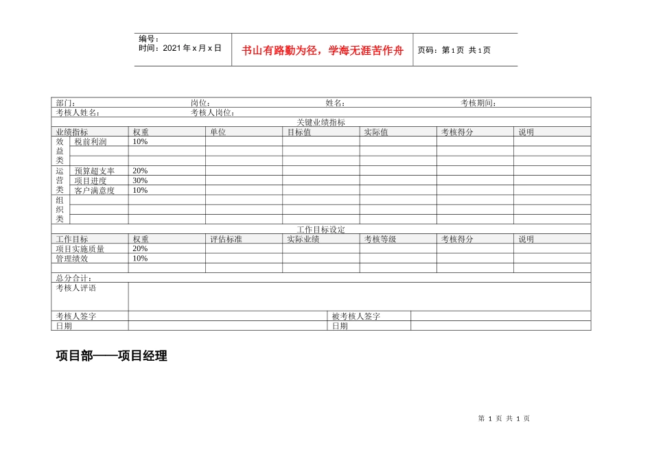 项目部项目经理绩效考核表_第1页
