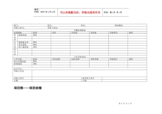 项目部项目经理绩效考核表