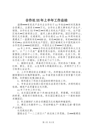 合作社XX年上半年工作总结