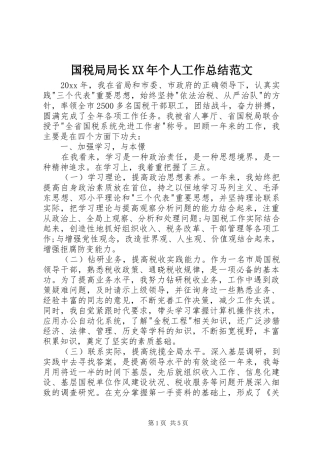 国税局局长XX年个人工作总结范文