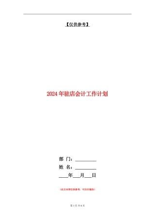 2024年驻店会计工作计划