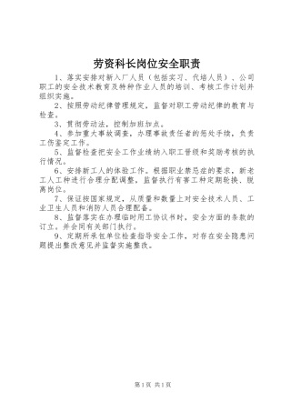 劳资科长岗位安全职责要求
