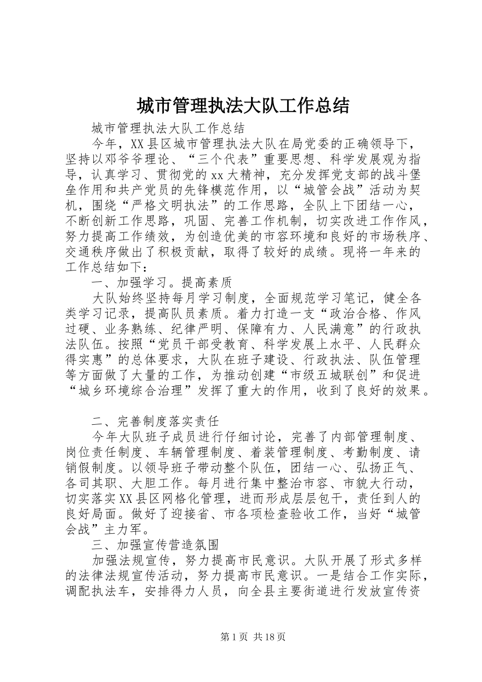 城市管理执法大队工作总结_第1页