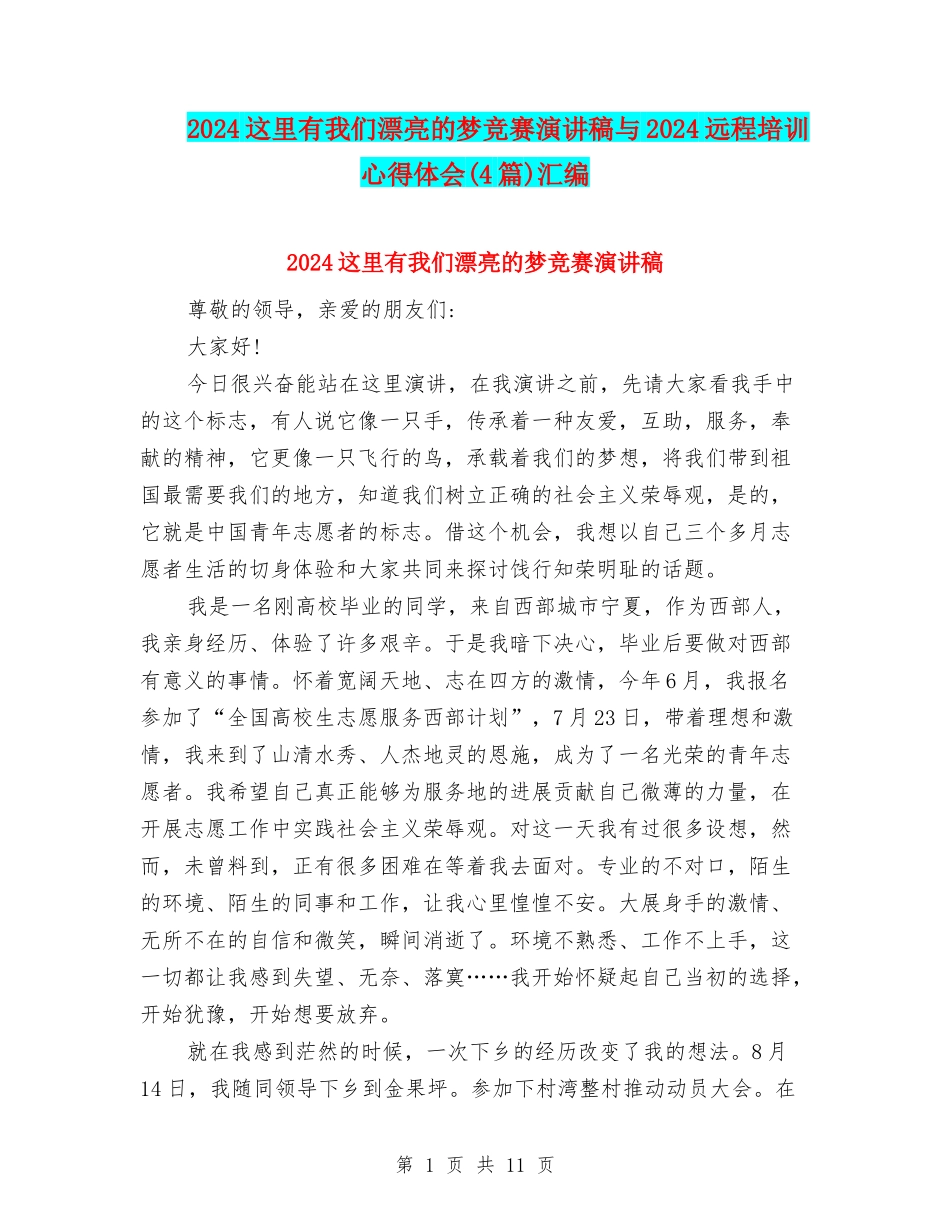 2024这里有我们美丽的梦比赛演讲稿与2024远程培训心得体会汇编_第1页