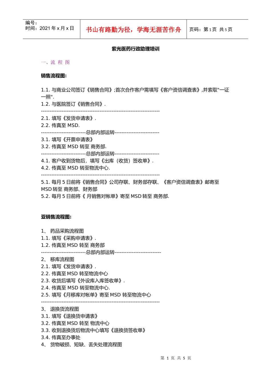 紫光医药行政助理培训_第1页