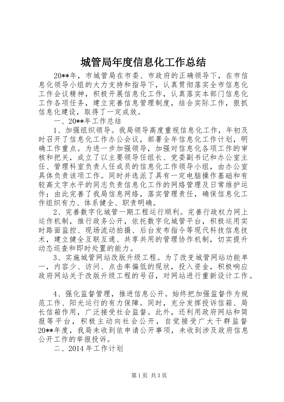 城管局年度信息化工作总结_第1页