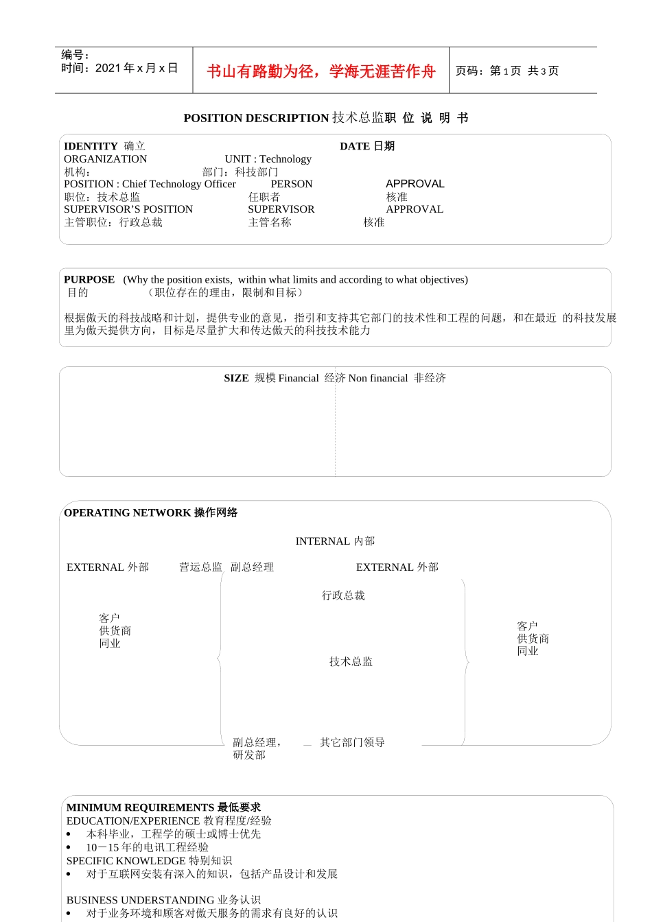 某软件公司技术总监职位说明书_第1页