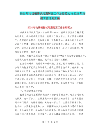 2024年电话销售试用期转正工作总结范文与2024年电销工作计划汇编