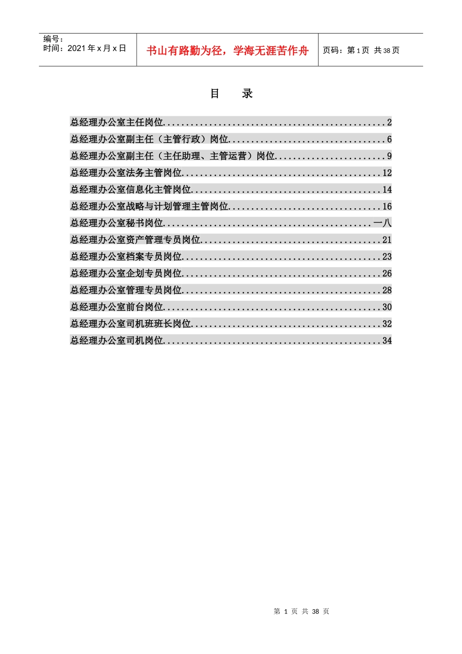 总经理办公室主任岗位说明书汇编_第1页
