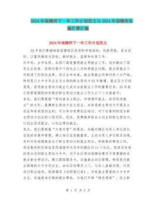 2024年保障所下一年工作计划范文与2024年保障所实施打算汇编