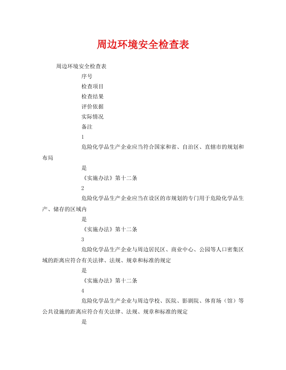 《安全管理资料》之周边环境安全检查表 _第1页