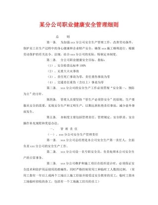 《安全管理制度》之某分公司职业健康安全管理细则 