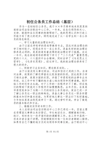 初任公务员工作总结（基层）