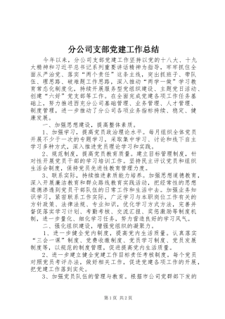 分公司支部党建工作总结