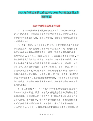 2024年外贸业务员工作安排与2024年外贸业务员工作规划汇编