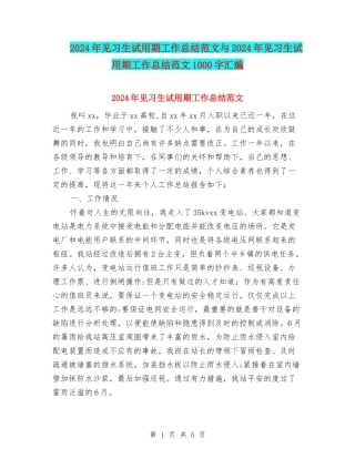 2024年见习生试用期工作总结范文与2024年见习生试用期工作总结范文1000字汇编