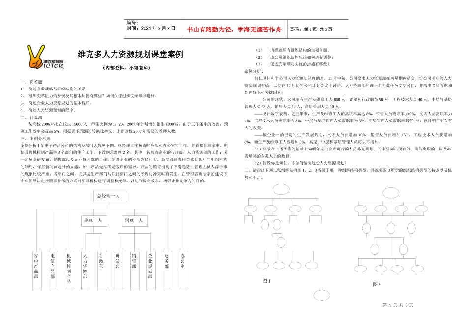 维克多人力资源规划课堂案例_第1页