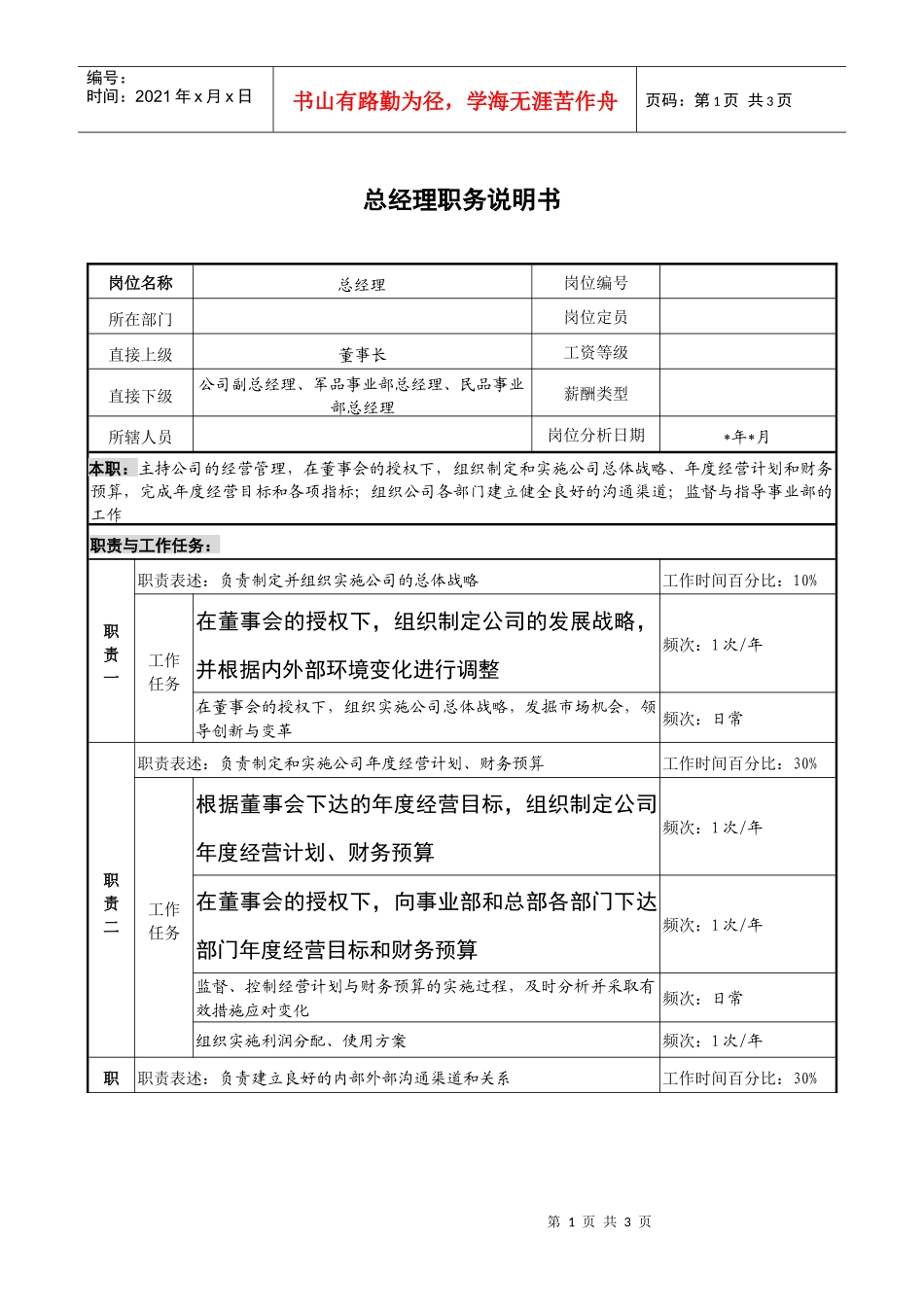 总经理职务说明书_第1页